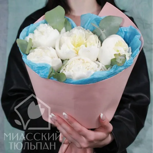 Белые пионы с эвкалиптом